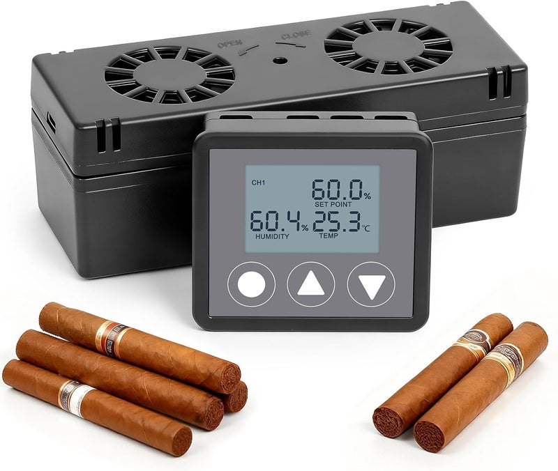 ronfnea Electric Cigar Humidifier for Cigar Humidor Box - Dual-Fan Sensor-Controlled + LCD Humidity & Temperature Display, Multi-Device Connection Supported, for 40-180 Cigars 1V1 - Image 1
